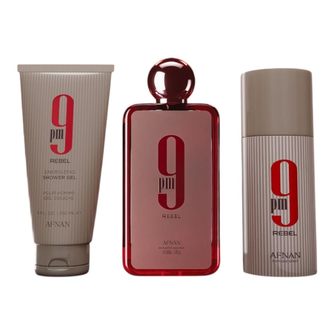 AFNAN 9 PM REBEL GIFT SET 3 PIEZAS