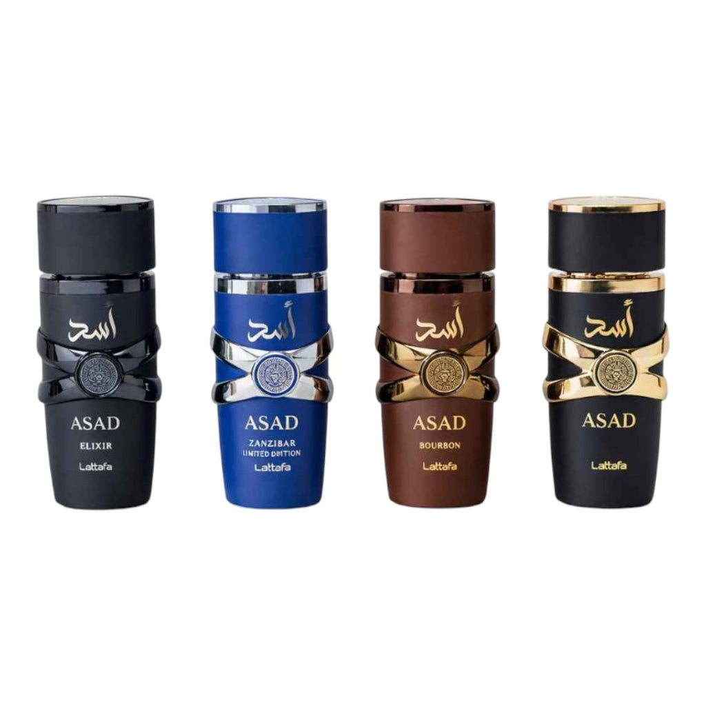 LATTAFA ASAD COLLECTION SET ELIXIR-ZANZIBAR-BOURBON-ASAD 4 PIEZAS 25 ML