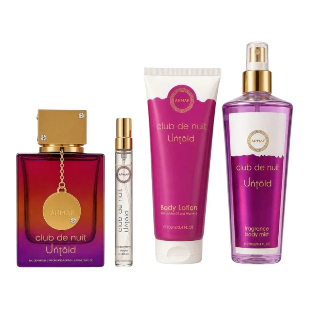 ARMAF CLUB DE NUIT UNTOLD 4 PCS GIFT SET EDP+10 ML+BODY LOTION+BODY MIST