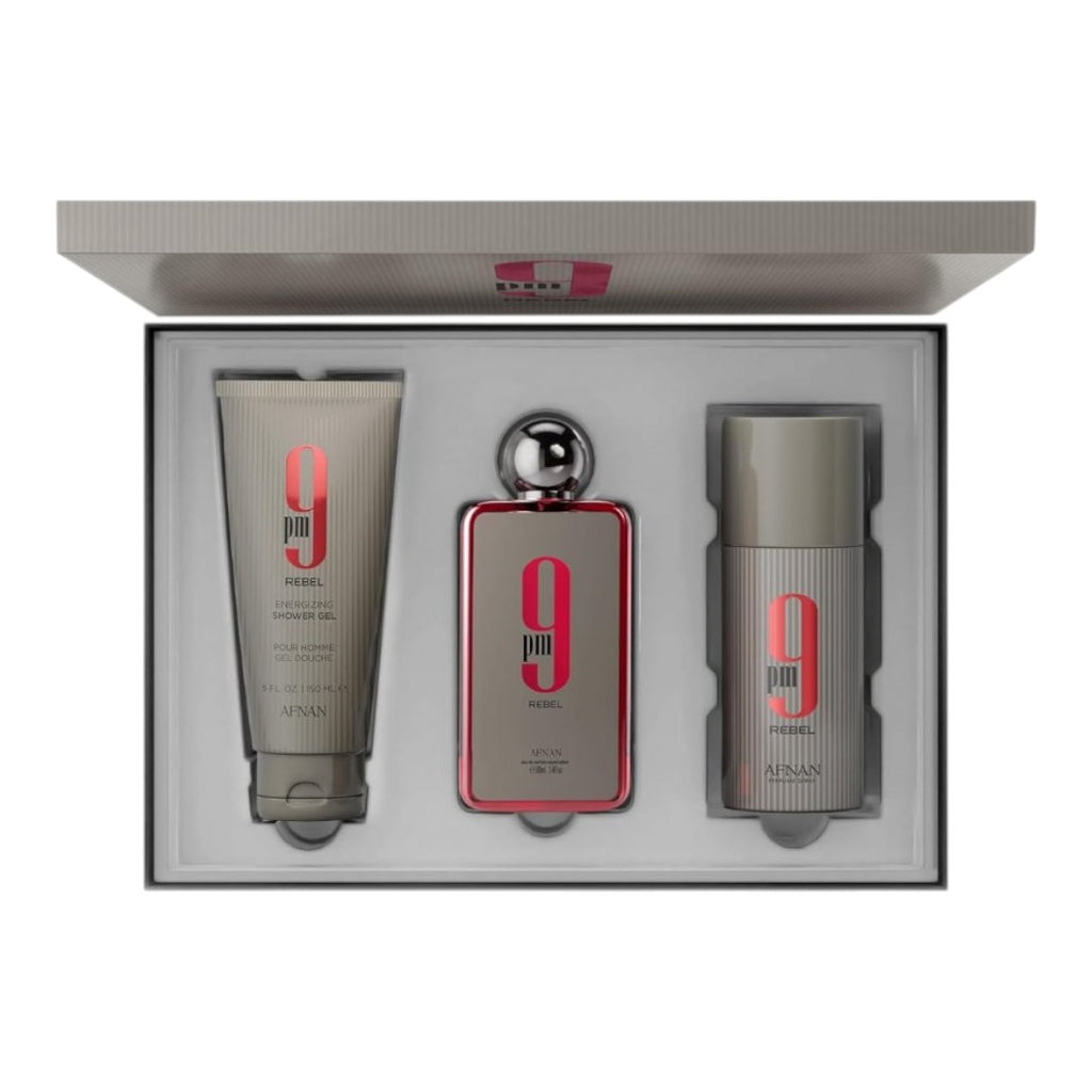 AFNAN 9 PM REBEL GIFT SET 3 PIEZAS