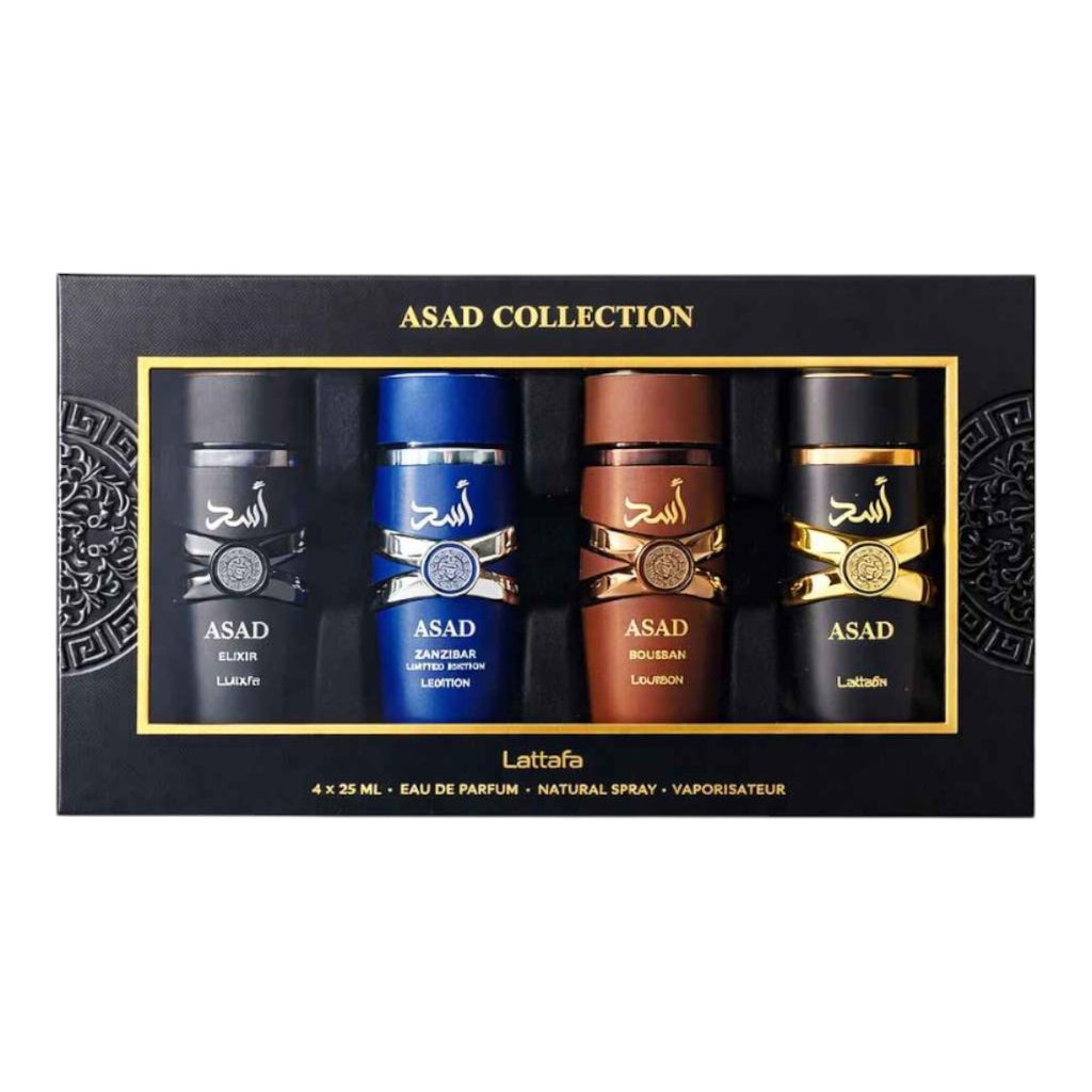 LATTAFA ASAD COLLECTION SET ELIXIR-ZANZIBAR-BOURBON-ASAD 4 PIEZAS 25 ML
