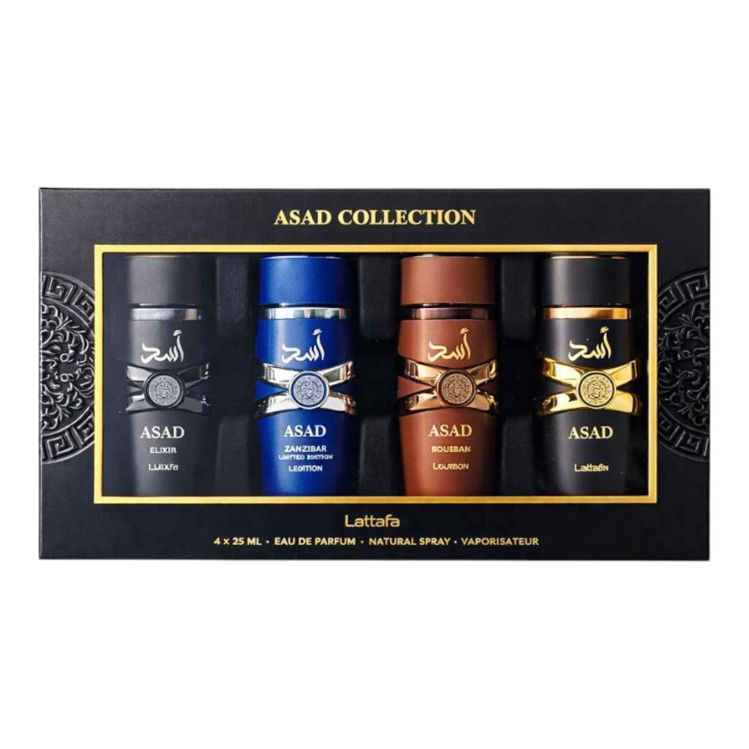 LATTAFA ASAD COLLECTION SET ELIXIR-ZANZIBAR-BOURBON-ASAD 4 PIEZAS 25 ML