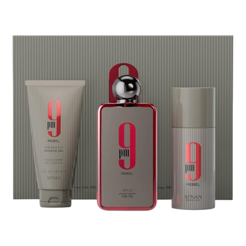 AFNAN 9 PM REBEL GIFT SET 3 PIEZAS